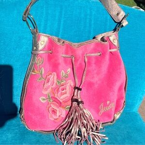 Vintage Pink Juicy Couture Purse Floral Satchel Bag Handbag Y2K Terry Custom Dye